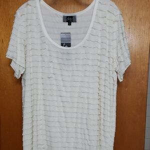 Slinky Brand Cream Short Sleeve Layered Tee